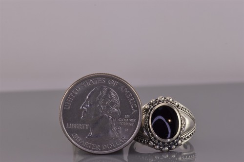 Sterling Silver Black Oval Onyx Beaded Bezel Trim Band Ring 925 Sz: 6 - Picture 8 of 8