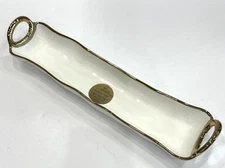 Camila Serving Dish Long Crackers Eggs Pickles Ceramic Tarnish Free Gold 