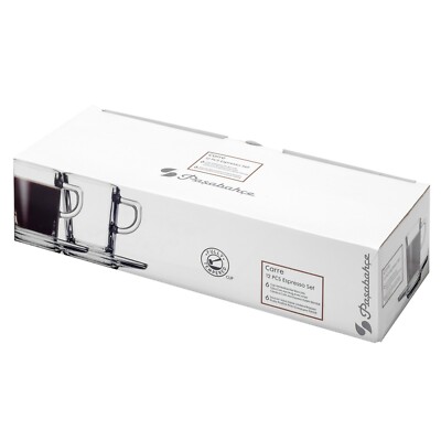 Pasabahce Carre 6er Set Espressoglas Kaffeetasse und Untertasse Geschenkbox Heißgetränk