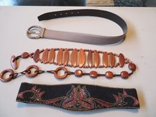 Three Ladies Belts, Leather, Wood, Beaded