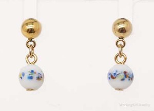 Authentic Vintage Porcelain Dangle Gold Plated Earrings
