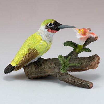 Green/yellow Hummingbird On Branch With Flowers Figurine 3.5