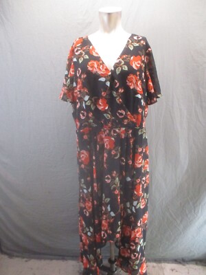 Sharagano Size 18W Womens Floral Surplice Short Flatter Sleeve Maxi Dress 323