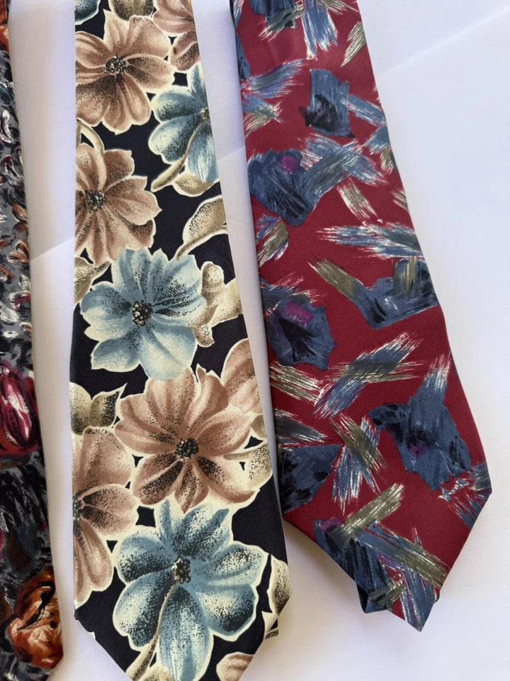 Lot Of Four Ties, Windsor & Enrico Gucci’s, Floral Style, Silk, All 56-58”. - Image 3 of 4