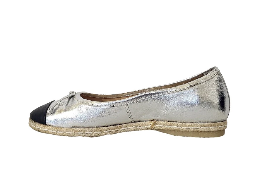 SCARPE BALLERINE DONNA SOFIA PIANI 64330 PELLE ARGENTO NERO GOMMA MADE IN ITALY - Immagine 4 di 4