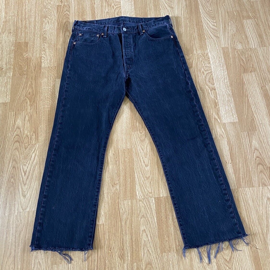 Levi's 501 Jeans 36x28 Black Faded, Cut Bottom ,Grunge, Punk