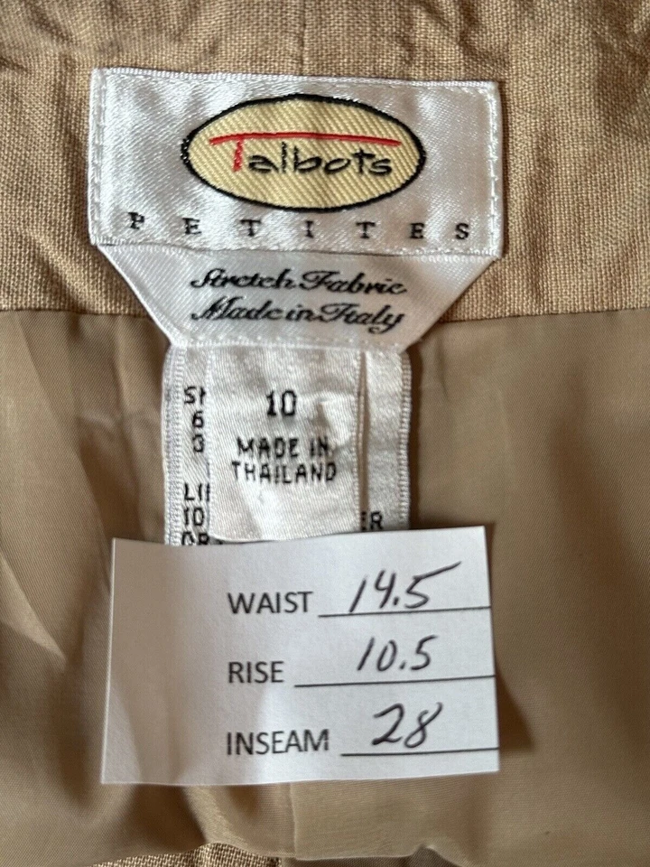 Pantalones Talbots Mujer Pierna Ancha Italianos Mezcla de Lino 10 Tostados Tejidos Ligeros Academia Foto 2 de 4