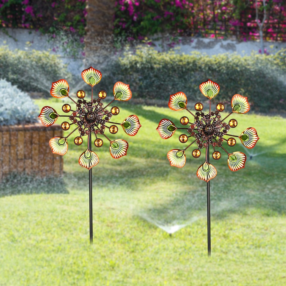 Peacock Tail Rotating Windmill Iron Art Outdoor Garden Wind Spinners