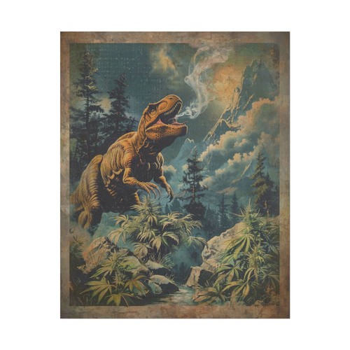 Vintage CANNABIS DINOSAUR 420 Wall Art, Jurassic Marijuana Pothead Dino Decor - Picture 20 of 21