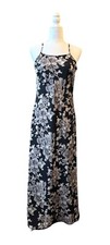 Knapp Studio Womens Vintage 90s Satin Slip Dress Size M Black Floral Silky