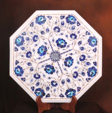 Table Basse D'Angle En Marbre 15" Mosaïque Incrustation De Lapiz Art Décoratif