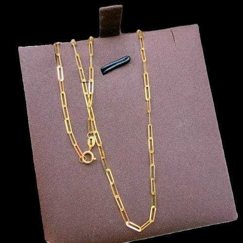 Pure 18K Yellow Gold Chain Thin Square Cable O Link Necklace 17.7inch - Picture 3 of 5