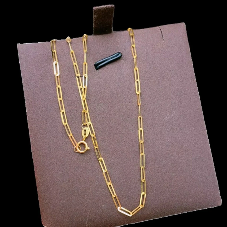 Collar de cadena de oro amarillo puro de 18 quilates con cable cuadrado delgado de 17,7 pulgadas/0,88 g Foto 3 de 4