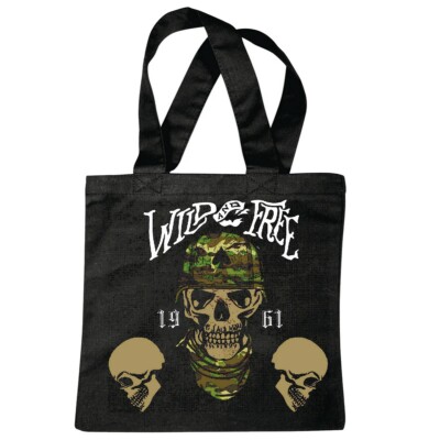Tasche Beutel Baumwolltasche WILD AND FREE SKULL BIKERSHIRT GOTHIC BIKE CLUB MC