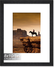 8x10 Black Wood Grain Photo Frame with Mat for 5x7 or 8x10 Picture