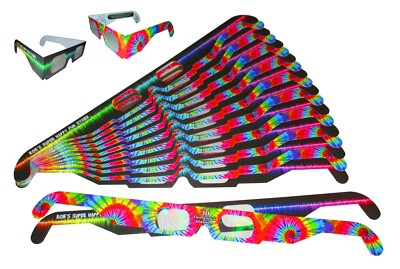 Fireworks Diffraction Glasses - 50 Paper Glasses - Trippy Tie-Dye/Rave Wave Mix
