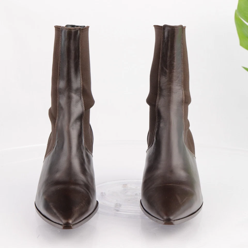 Jill Sander Womens Boot Size 38.5 8.5 Brown Leather Chelsea Bootie Block Heel - Image 3 of 4