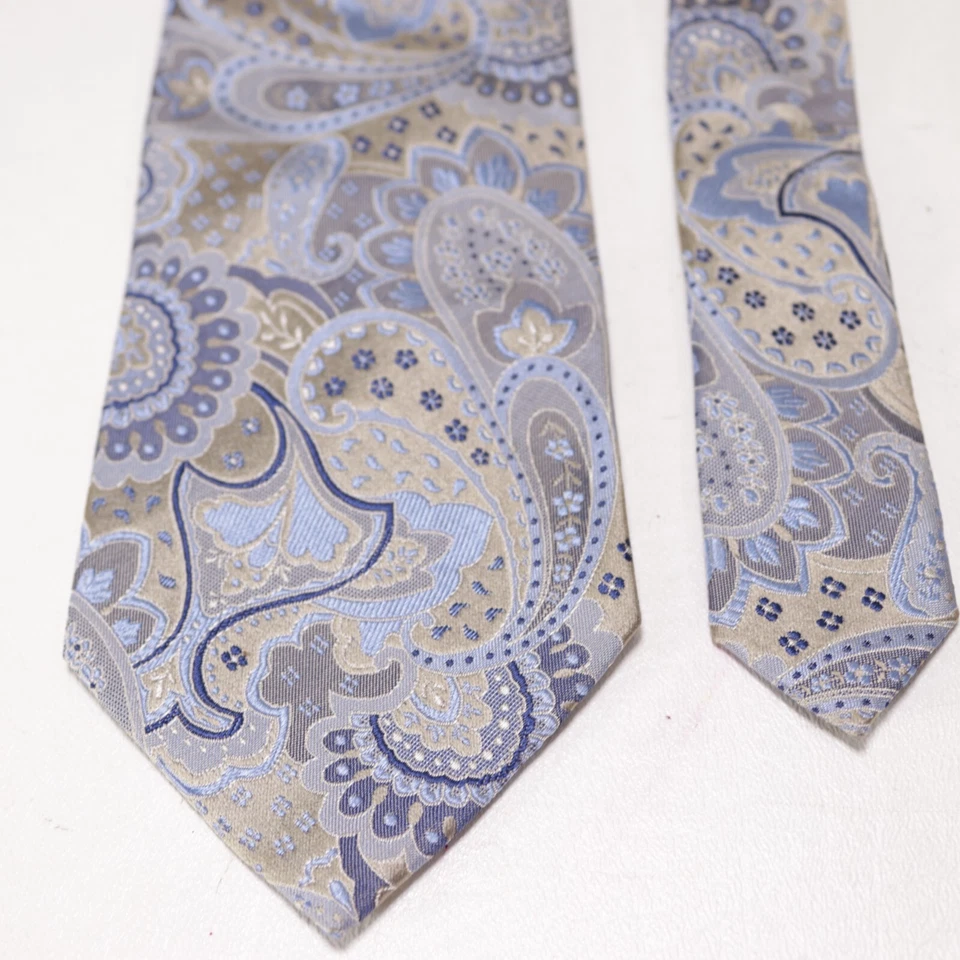 Corbata De Colección Geoffrey Beene Para Hombre 60 en Seda Azul Dorado Paisley Floral Ancha Foto 3 de 4
