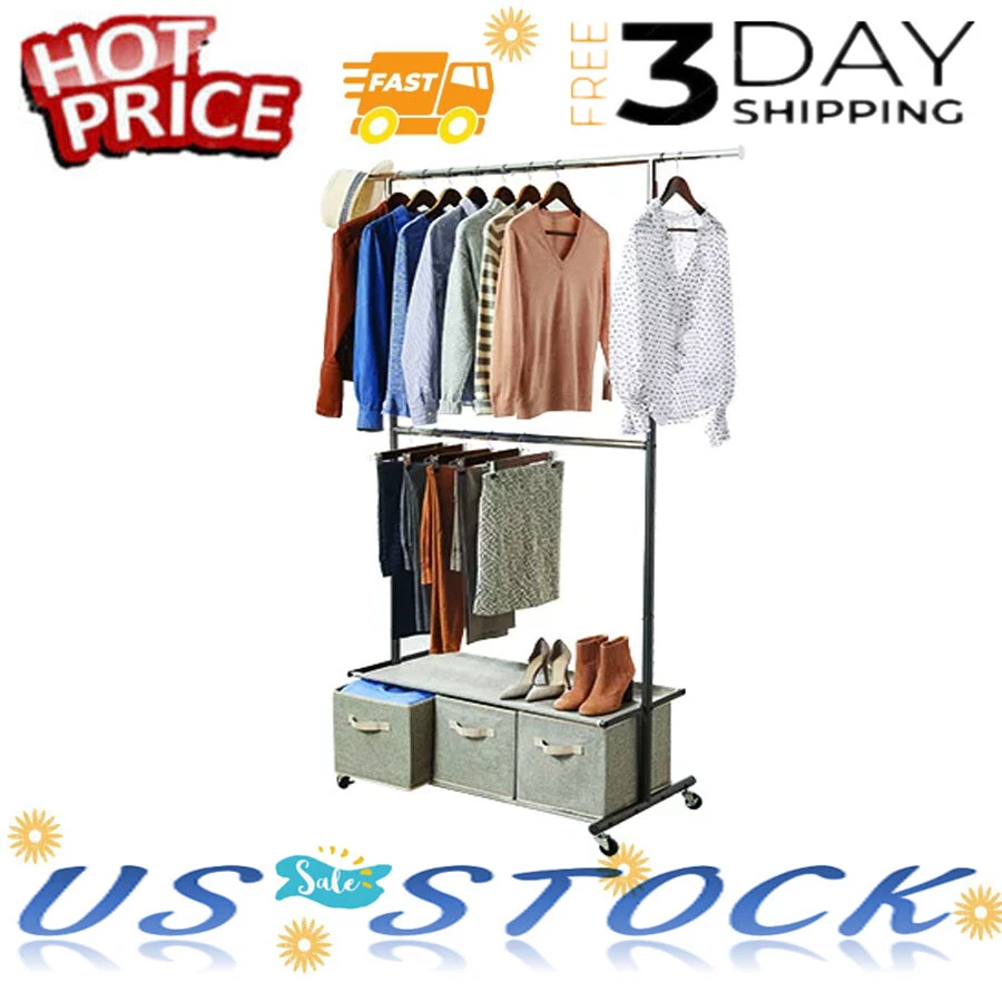 Better homes & gardens 2 tier garment rack with 3 drawer closet organizer sales