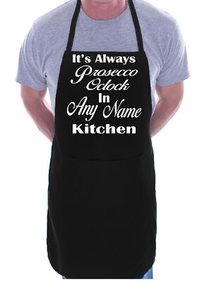 Erwachsene personalisierte Grillschürze Prosecco Uhr in der Küche Geschenk beliebiger Name Wort