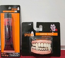 Halloween   Looking Spooky Adult Vampire Teeth And Fake Blood - Lot Of 2