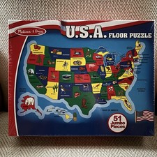 Melissa and Doug USA United States Map Floor Puzzle 51 Jumbo Pieces 2x3 Feet NIB