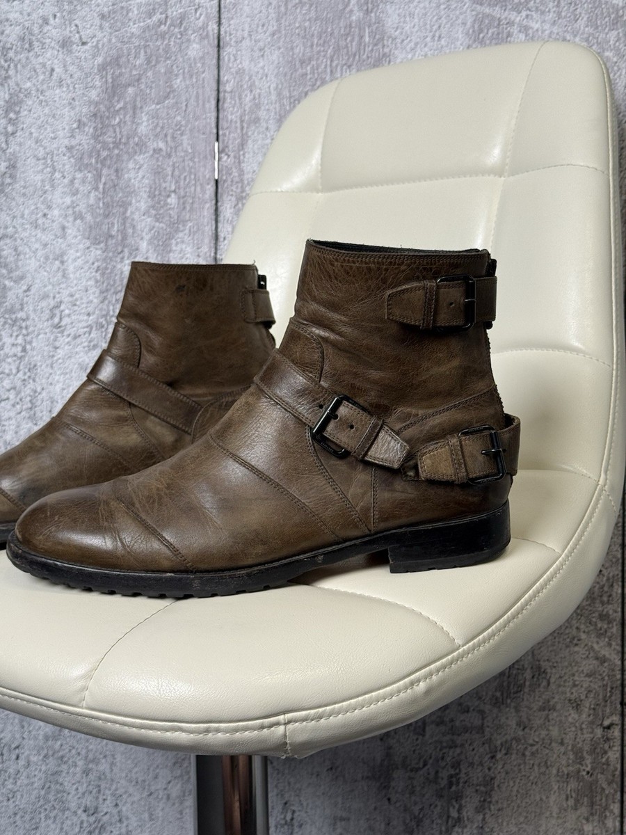 Belstaff Trailmaster Brown Leather Biker Boots Buckle Strap  display picture 3