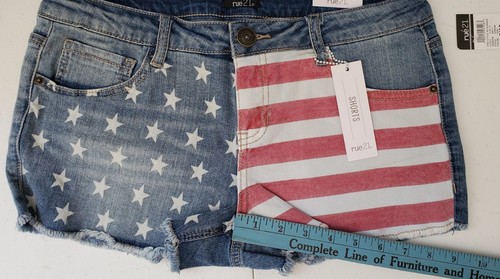 Nwt Rue21 Junior's Jeans Shorts Lot 4th Of July 9/10 American Flag Stars USA - Picture 9 of 22
