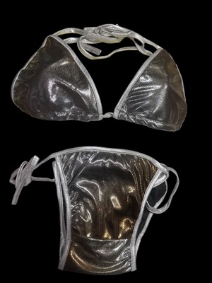 Shiny Metallic Women Swimsuit Bikini Beach Dance Clubwear Stripper Triangle