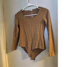 Women's Brown Solid Long Sleeve One-Piece Bodysuit, Size S Regular, 1 Pack