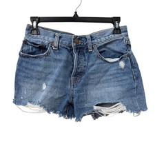 We The Free Denim Shorts 26 Blue Distressed Raw Hem Button Fly Cutoffs