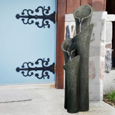Cascading Water Fountain with LED Lights   Resin Multi-Tier Feature for Garden