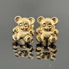 14K Yellow Gold Small Teddy Bear Stud Earrings Screw Back Madi K Child's Jewelry