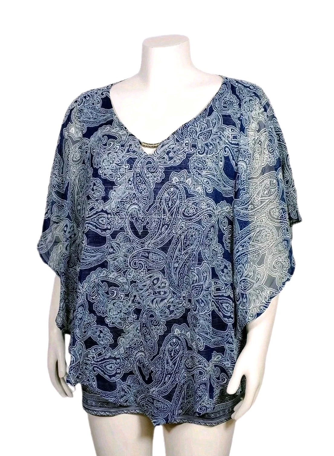 Westport 3X Poncho Sleeve Tunic Top Navy Blue White Paisley Print Boho Flowy
Opens in a new window o