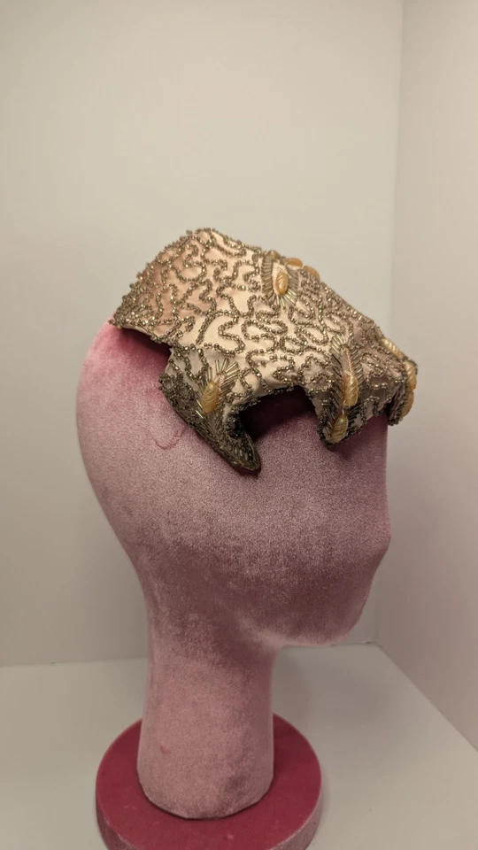 Tocado de novia/boda vintage años 50 Saks Fifth Avenue gorra calavera raro con caja Foto 4 de 4