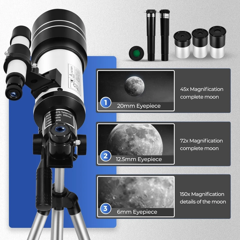 ESAKO 70mm Telescope for Kids & Adults, Beginner Scope with Tripod & Phone Adapt - Image 4 of 4