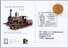 Tag der Briefmarke SST Brief Schwerin 2009 Modell Friedrich-Franz-Bahn Dampflok