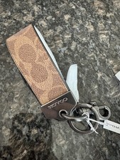 NWT COACH Loop Key Fob In Signature Canvas Gunmetal/Khaki CJ748 68