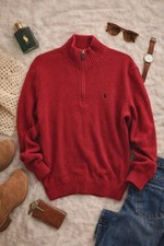 Polo Ralph Lauren Red 1/4 Zip Long Sleeve Pullover Sweater. Mens Size Small.