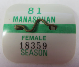 Vintage 1981 MANASQUAN New Jersey Beach Tag Metal Badge Female Season