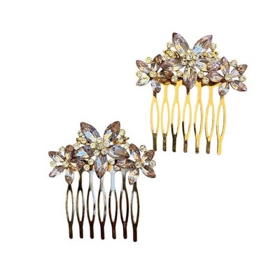 2 Pc Gold Diamond Hair Clips Women s Performance Chips Dress Up Rhinestone Combs