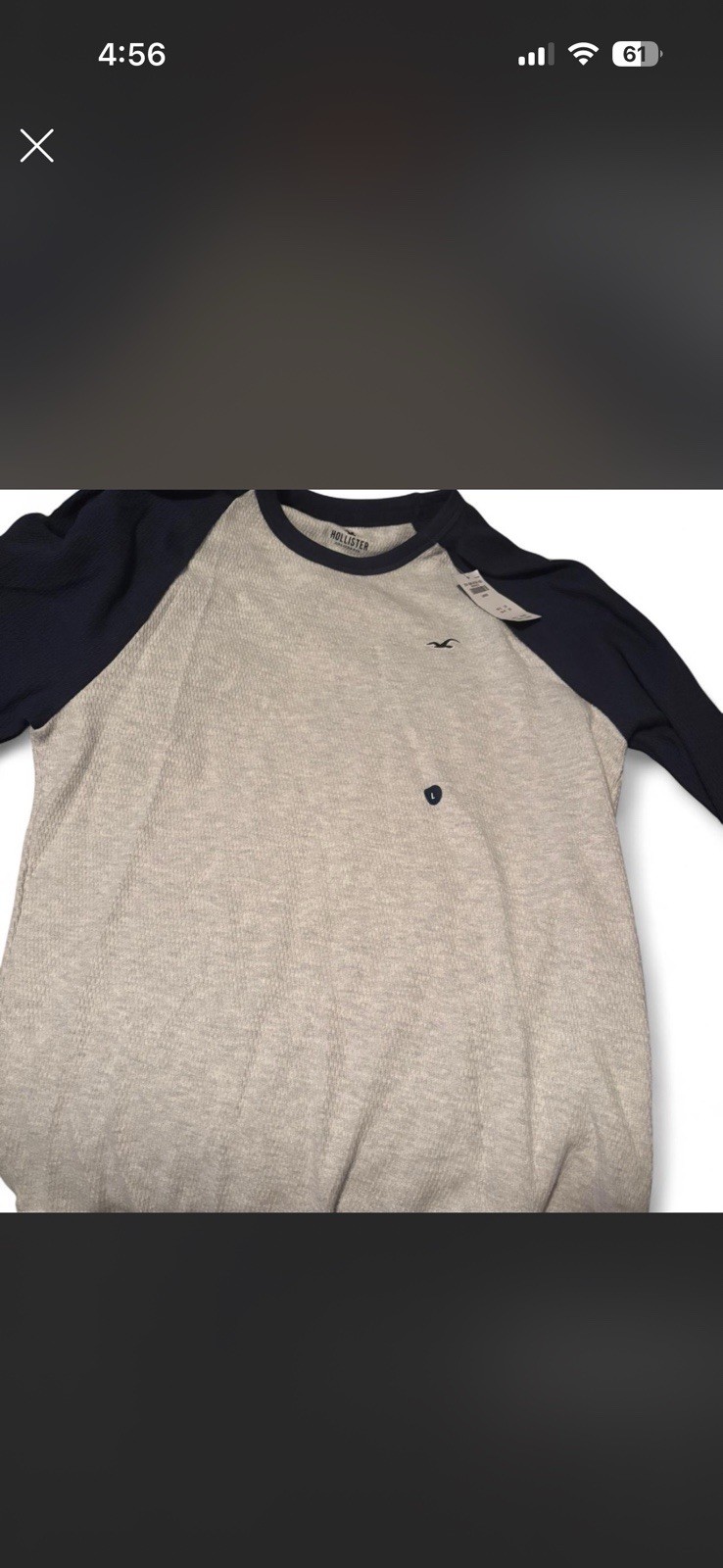 Hollister Men’s L Colorblock Raglan Long Sleeve Crew Neck T-Shirt Gray/Blue