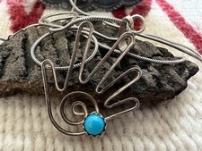 Vtg sterling TWO-SIDED snake eye TURQUOISE infinity hand necklace 18" Southwest