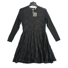 ASOS Women's 8 Black Lace Skater Dress With Sheer Long Sleeves US P0104