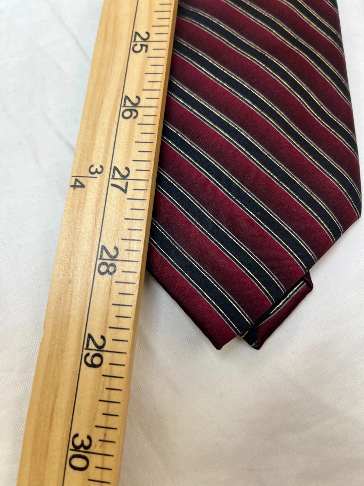 Corbata de seda Zylos George Machado borgoña azul marino a rayas doradas 100 % seda para hombre Foto 4 de 4