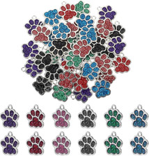 42Pcs Dog Paw Print Charms for Jewelry Making - Glitter Footprint Animal Charms