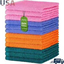 12 Pack Cotton Washcloths Soft Absorbent Multiuse Cleaning Kitchen Rags Durable