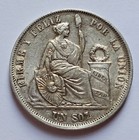 PERU 1 SOL SILVER 1866 YB NICE CROWN EARLY DATE — photo 2