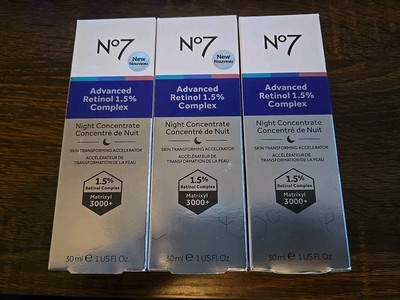 3 items: No7 Advanced Retinol 1.5% Complex Night Concentrate 1 oz
