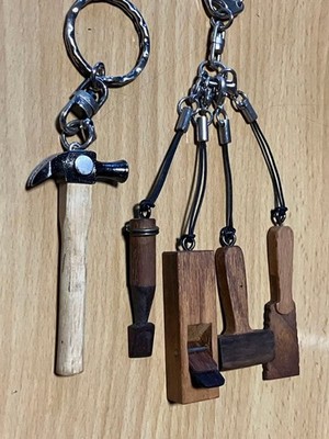 Miniature Carpenter Tools Keychain Set Hammer, Planes, Chisel